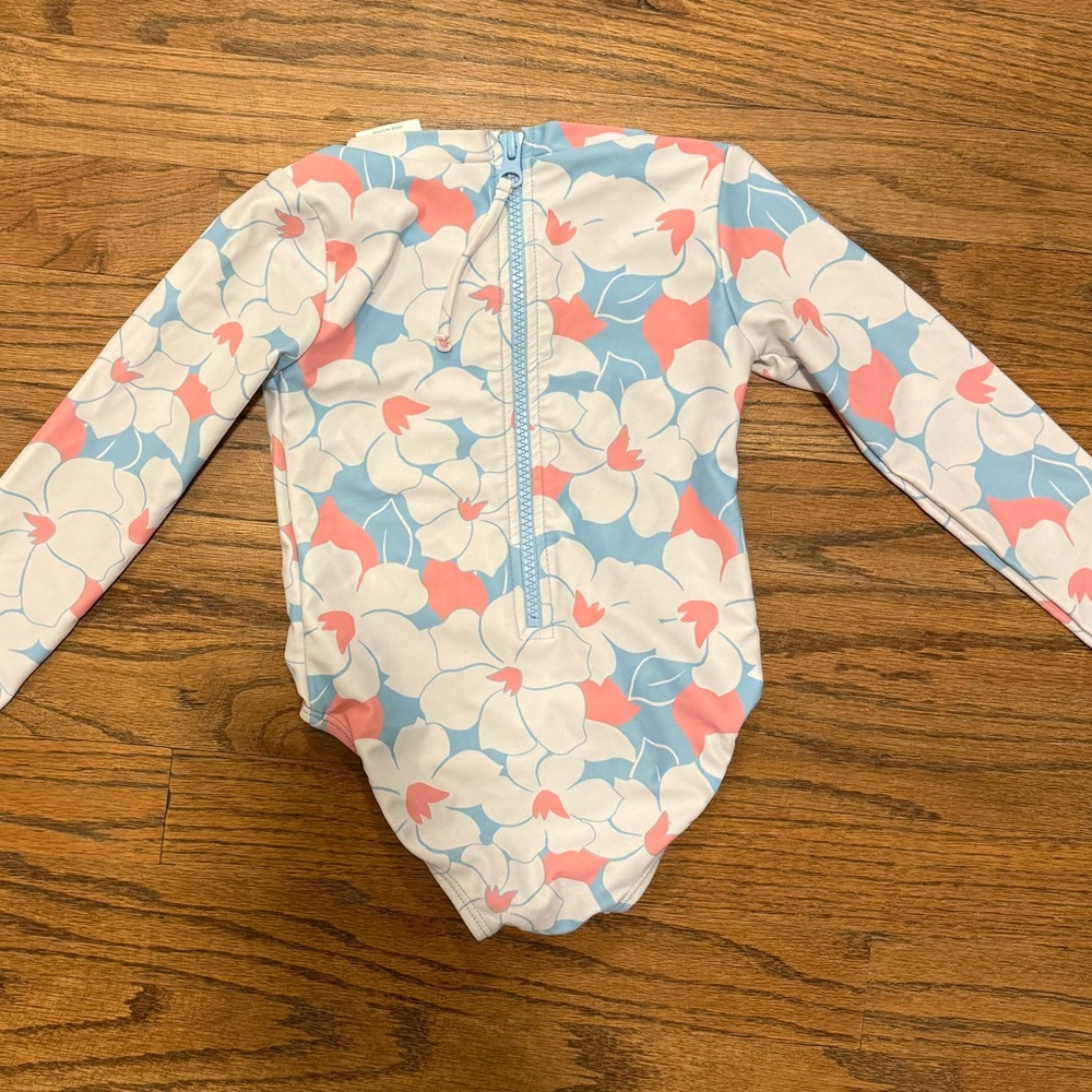 Kids Floral Rashguard Swimsuit - Blue, Pink, White